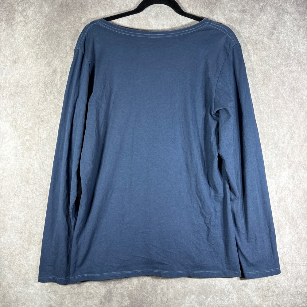 Life is Good Crusher Tee Womens Large Blue Poinsettia Mistletoe Holly V-Neck LS - Picture 3 of 7